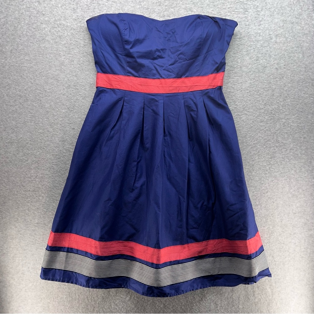 Francesca's Collections Strapless Navy Dress with Coral Bands